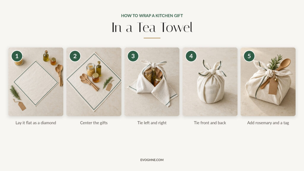 how to warp a kitchen gift in a tea towel